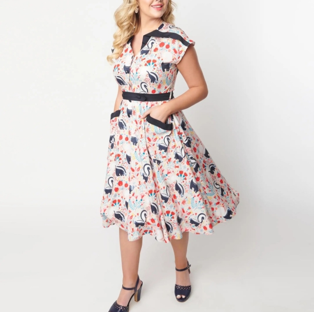 Vintage Peach Skunk Print Hedda Swing Dress